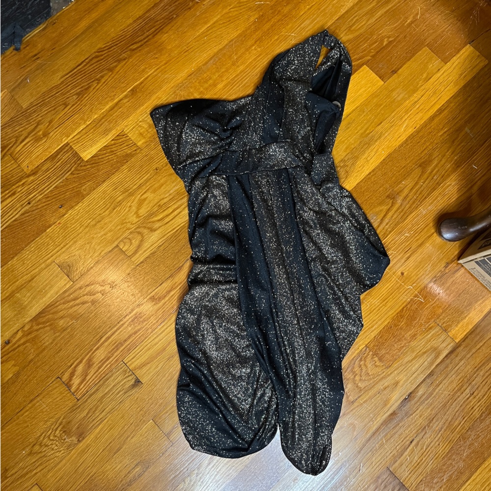 Monaco Black & Gold Glitter One Shoulder Mini Dress Size Large
